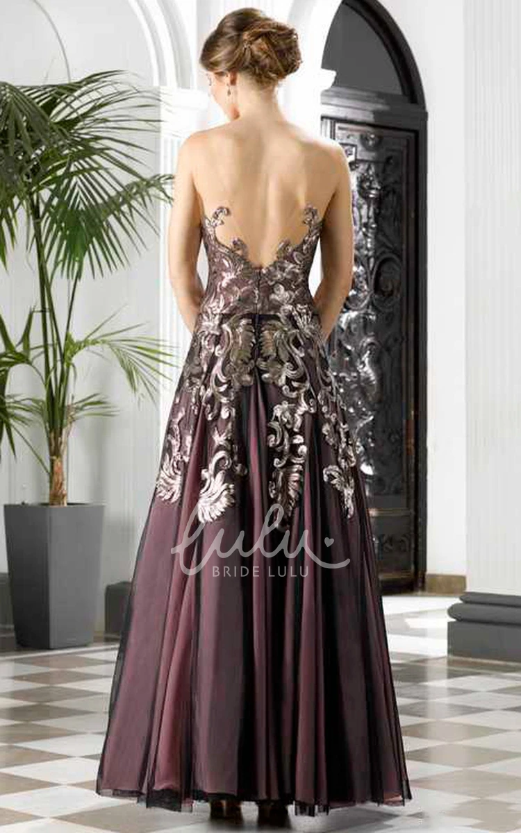 A-Line Sleeveless Appliqued Prom Dress with Deep-V Back Maxi Formal Dress