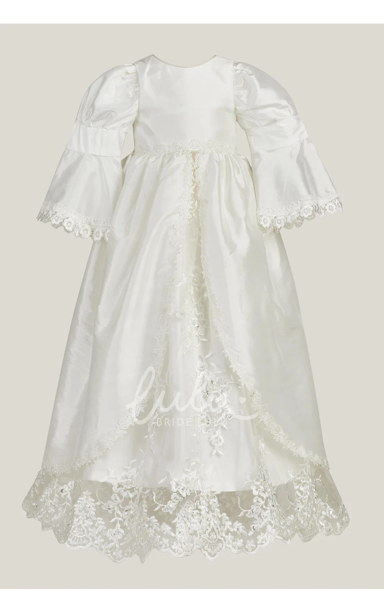 Bell Sleeve Christening Gown with Front Split Modern Baptism Dress for Girls