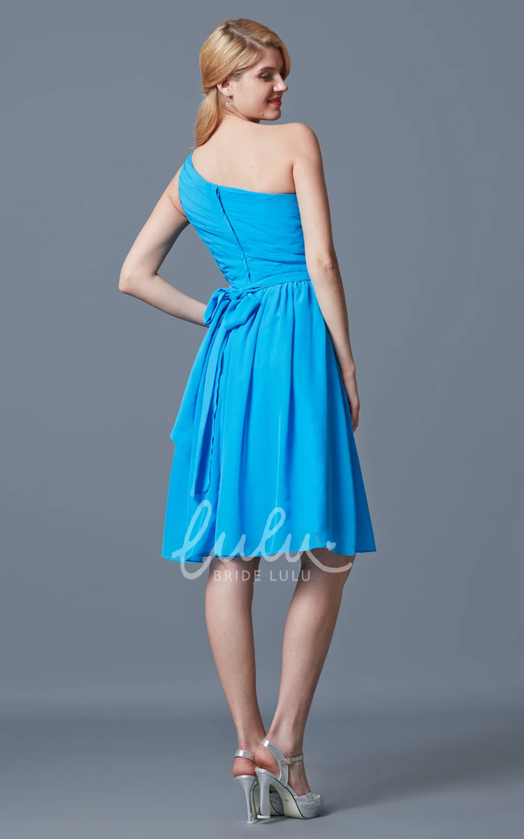 Knee Length Chiffon Bridesmaid Dress with One Shoulder Ruching