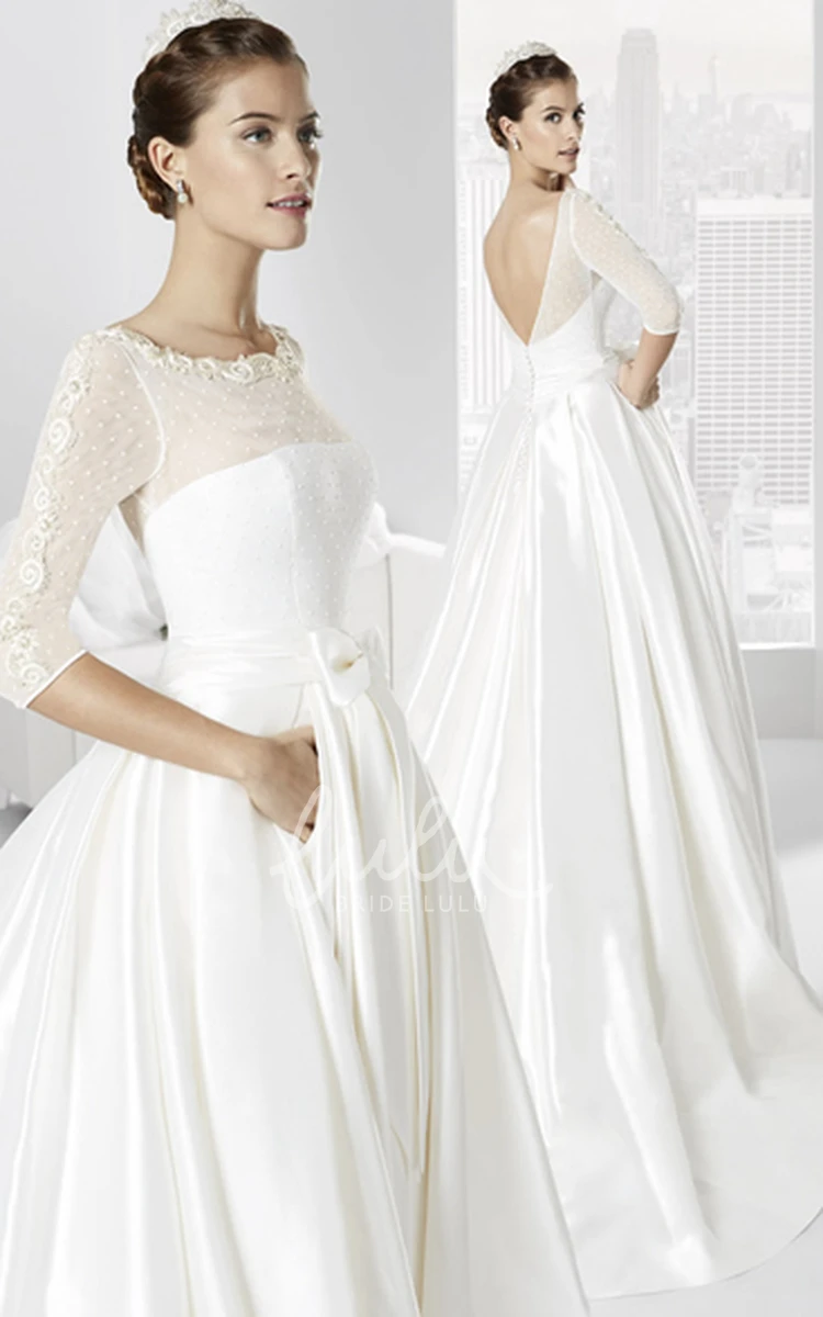 Mermaid Appliqued Lace Wedding Dress with Cap-Sleeve and Waist Jewellery