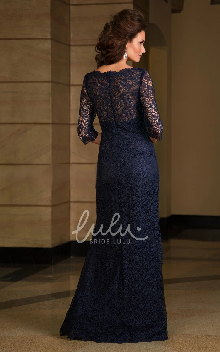 Illusion Lace Mother of the Bride Dress with 3/4 Sleeves Modern Formal Dress