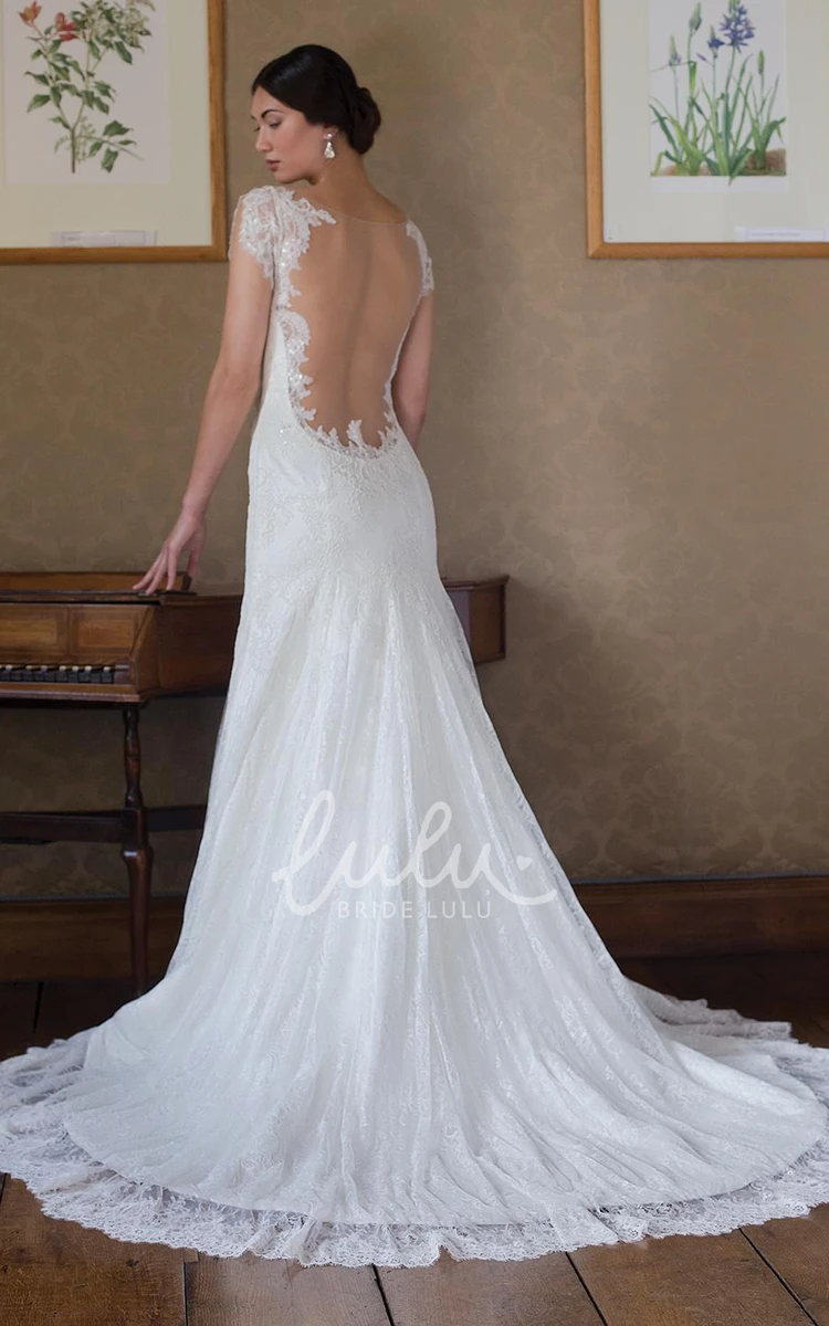 Cap-Sleeve Illusion Lace Wedding Dress Elegant Bridal Gown