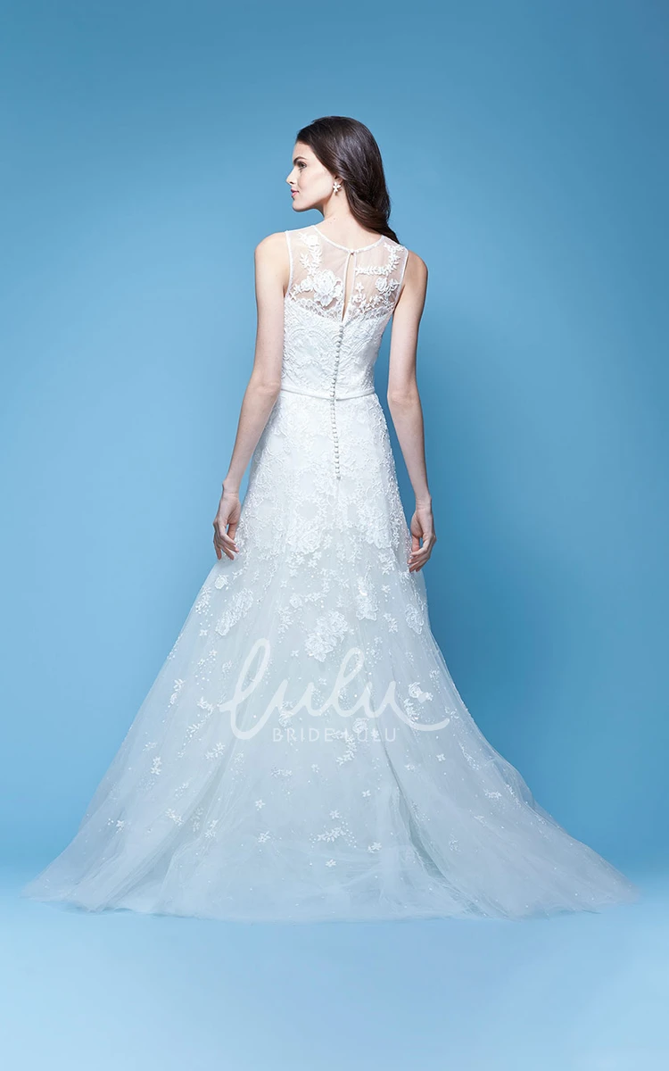 Sleeveless A-Line Tulle Wedding Dress with Appliques Elegant Bridal Gown