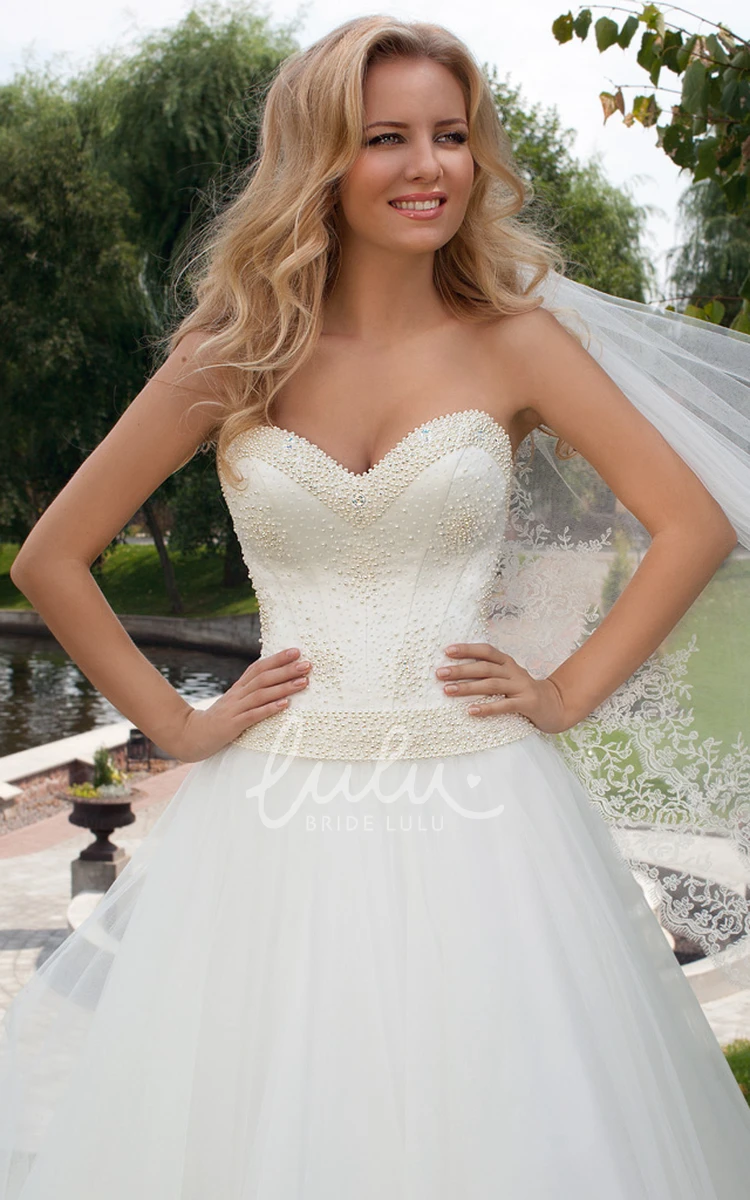 Sweetheart Beaded Tulle Wedding Dress Flowy Floor-Length Gown