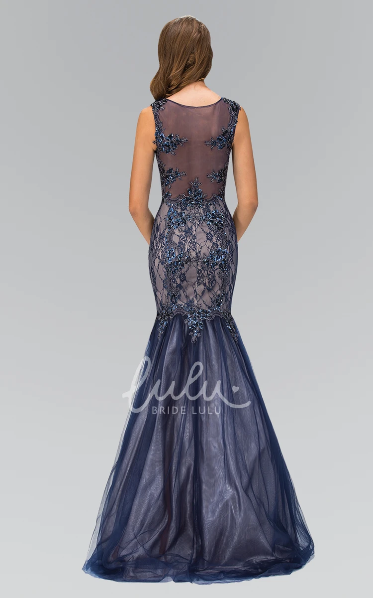 Illusion Maxi Mermaid Prom Dress with Beading and Appliques