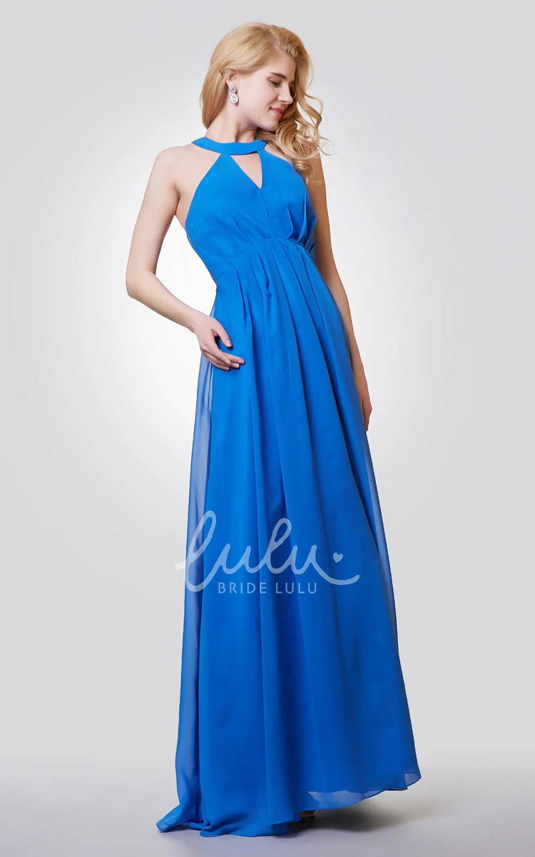 Chiffon Halter A-Line Bridesmaid Dress with Keyhole Long and Pleated