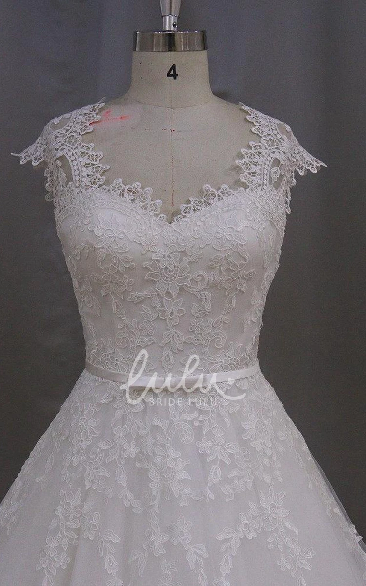 Vintage Cap Sleeve A-Line Wedding Dress with Appliques