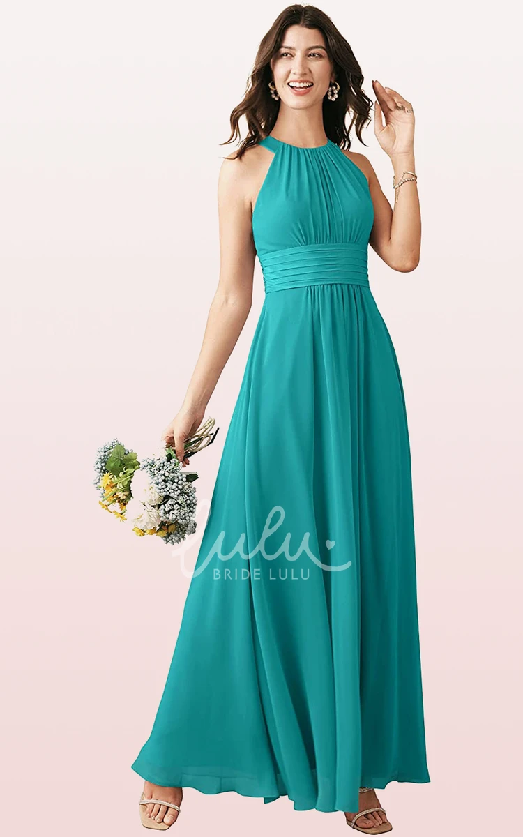 Chiffon Halter A-line Bridesmaid Dress with Ruching Ankle-length