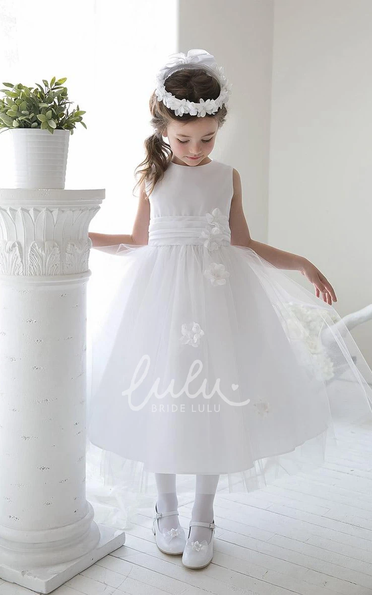 Split-Front Tulle Flower Girl Dress Tea-Length with Sequins Modern Wedding Dress