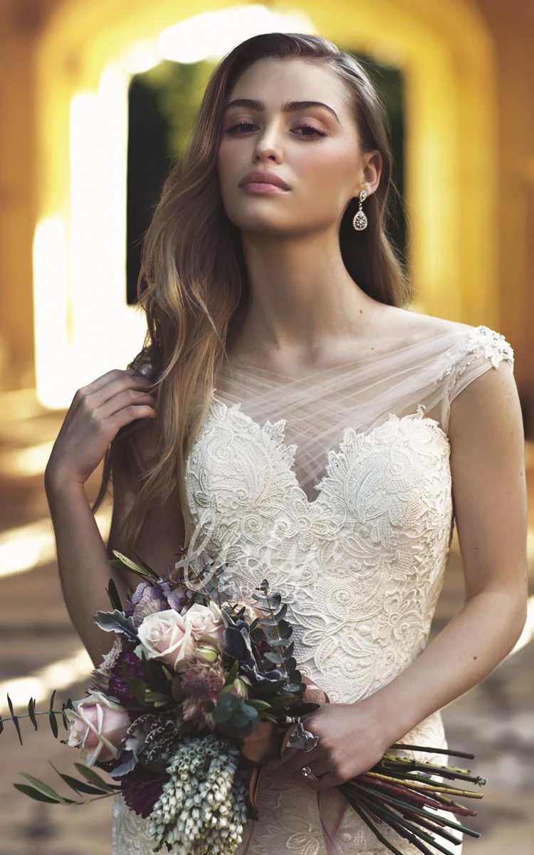 V-Neck Trumpet Lace Wedding Dress Sleeveless Long V-Back