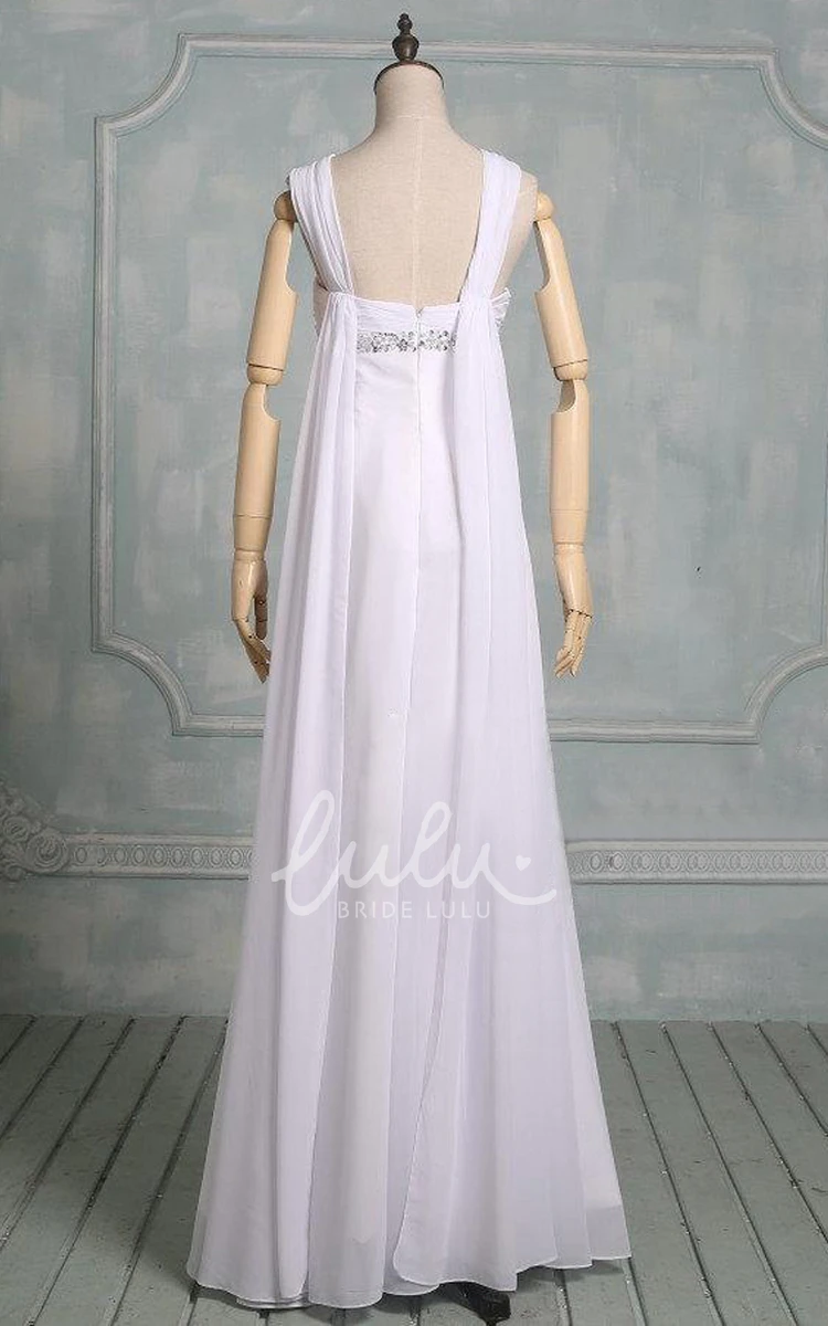 Boho Straps Sleeveless Chiffon Warm Wedding Dress With Crystal Detailing And Ruching