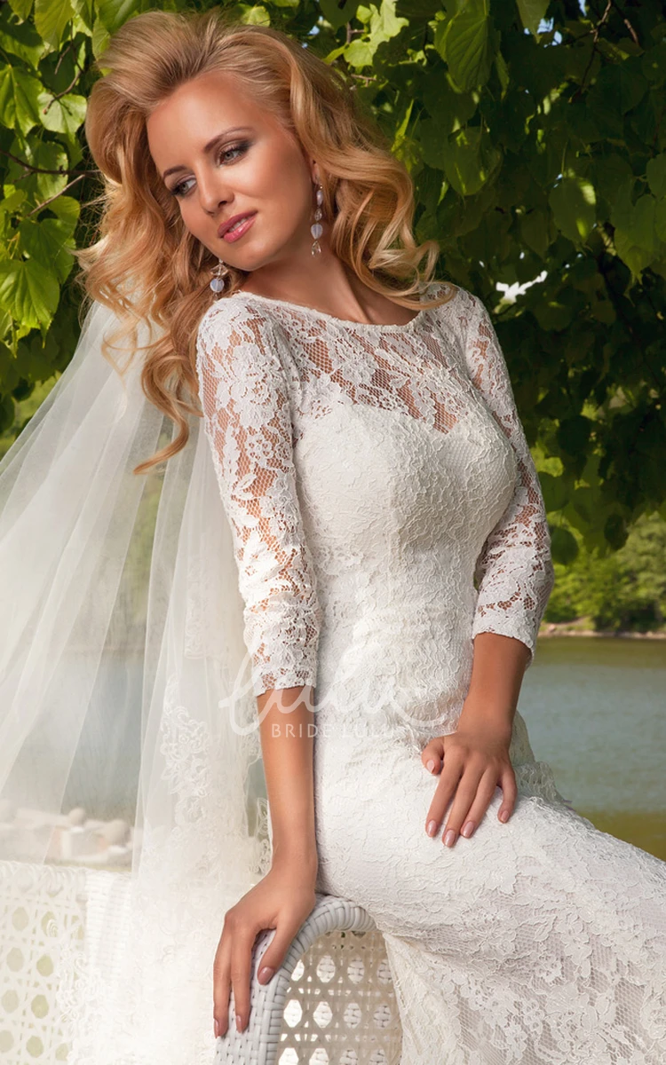 Lace Sheath Wedding Dress with Scoop Neckline Keyhole and 3/4 Sleeves
