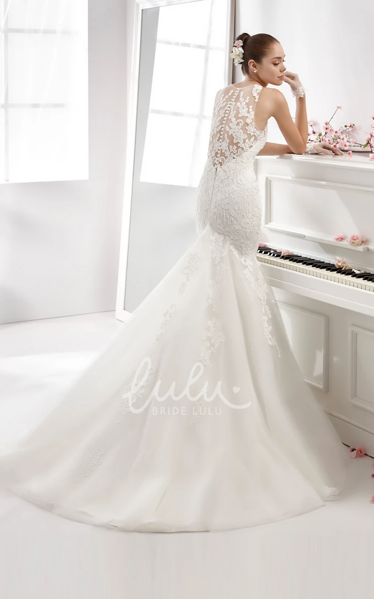 Mermaid Lace Wedding Dress with Illusive Straps and Brush Train