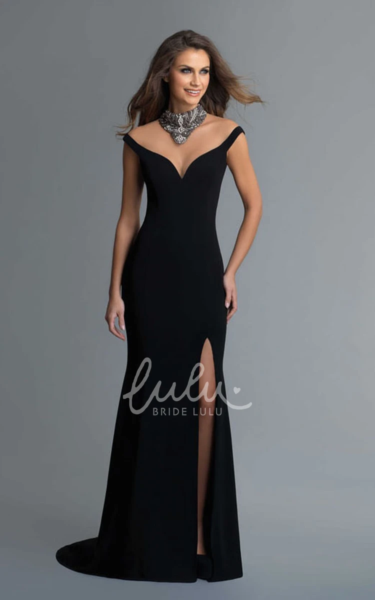 Sleeveless V-Neck Sheath Dress with Split Front Modern Prom Dress