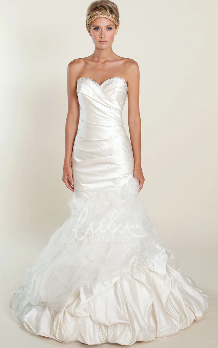 Pick-Up Sweetheart Taffeta&Tulle Mermaid Wedding Dress with Flower and Criss Cross