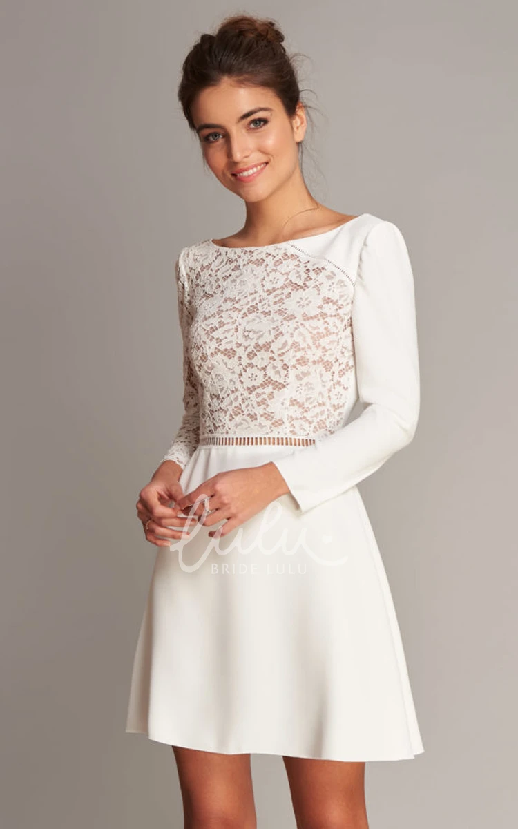 Satin Illusion A Line Wedding Dress with Lace Romantic Long Sleeve
