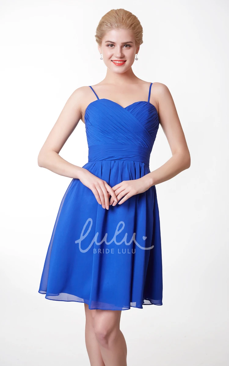 Short Chiffon A-line Dress with Open Back Spaghetti Strap Prom Dress