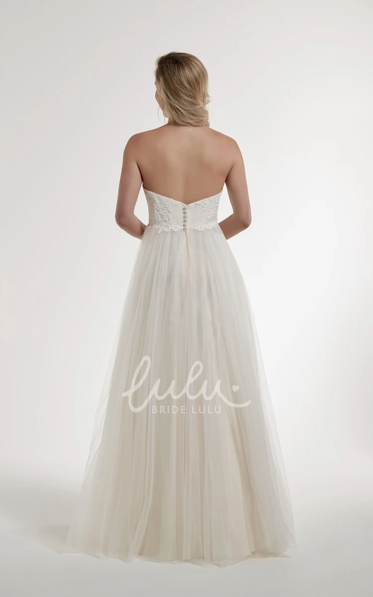 Strapless Tulle A-Line Wedding Dress with Appliques and Backless Style Modern Bridal Gown