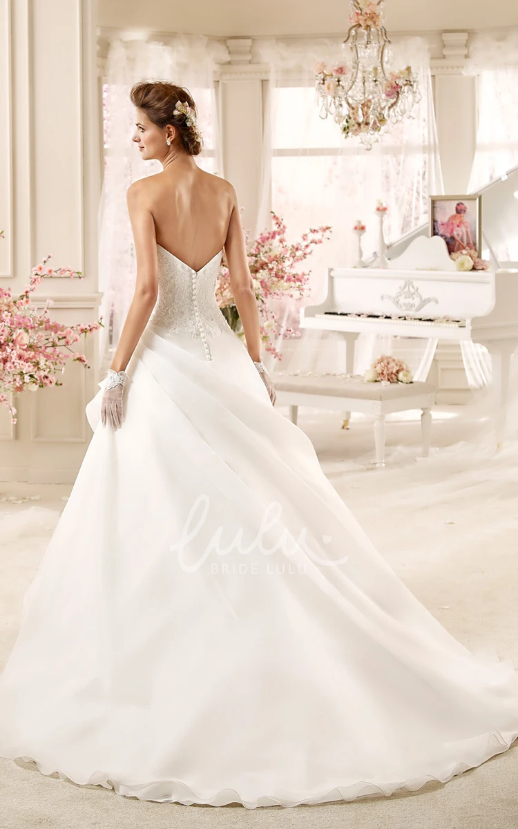 A-line Wedding Dress with Flowers and Ruching Strapless Style