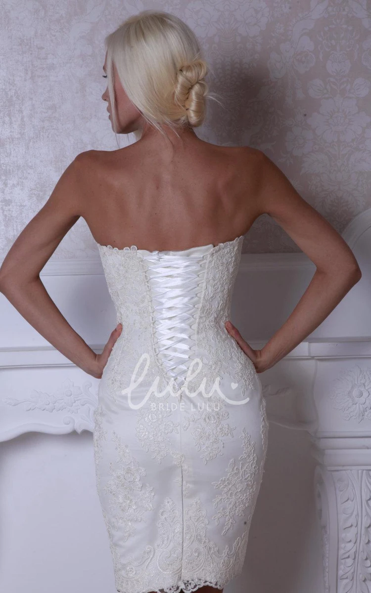 Fitted Lace-Up Back Short Wedding Dress with Lace
