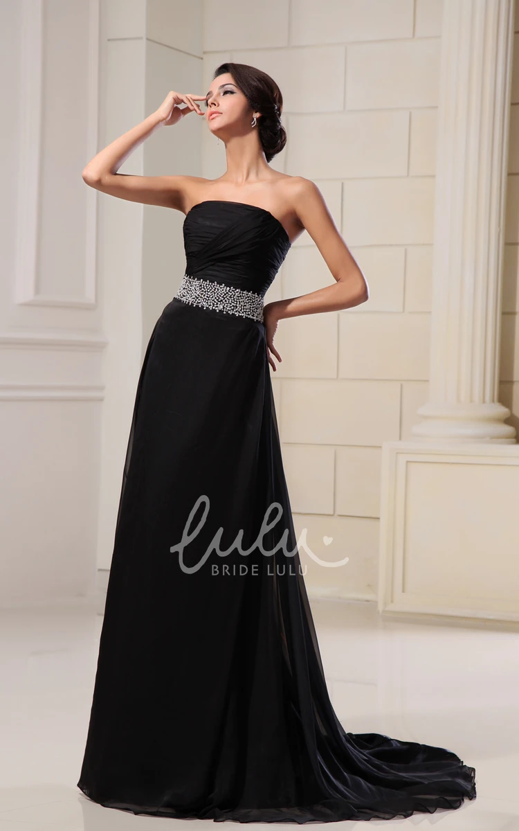 A-Line Chiffon Formal Dress with Sequined Waist Strapless Sleeveless