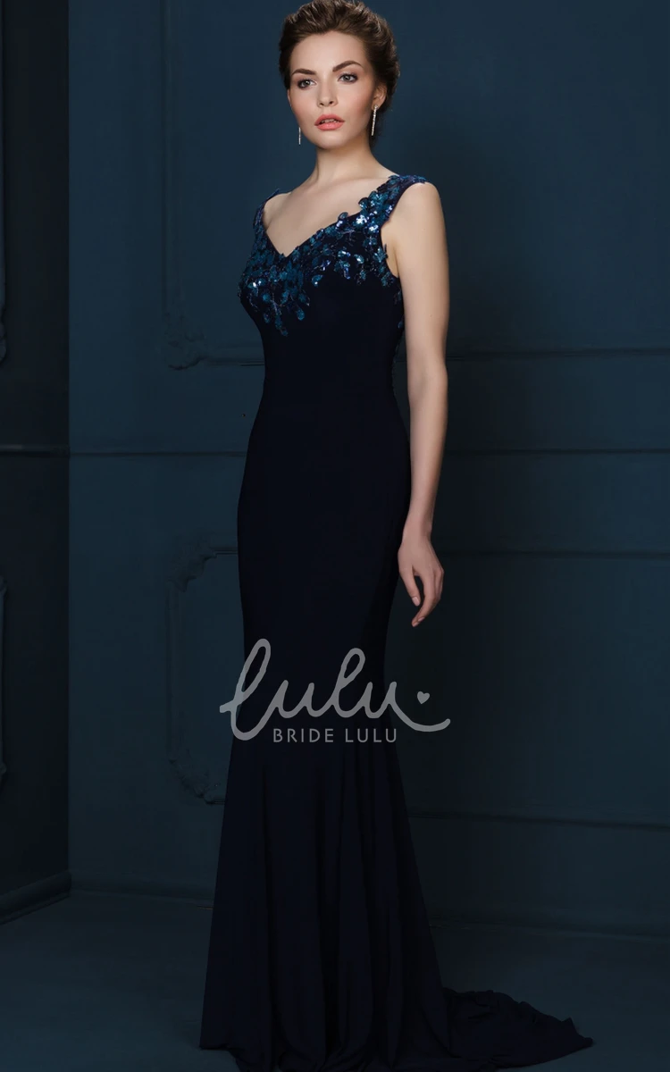 Crystal Sleeveless V-Neck Chiffon Evening Dress Flowy Bridesmaid Dress