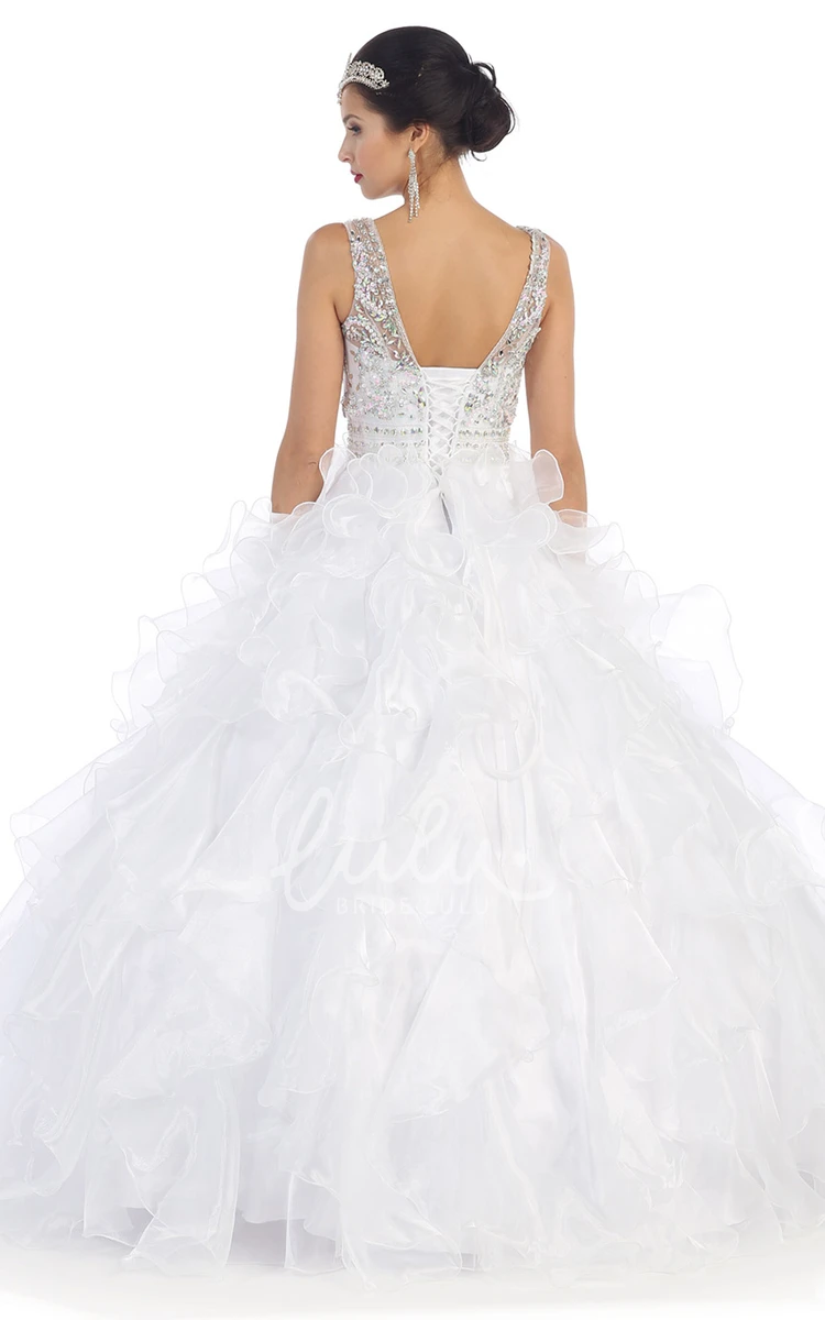 Organza Ball Gown Sleeveless Dress with Beading and Ruffles Formal Dress