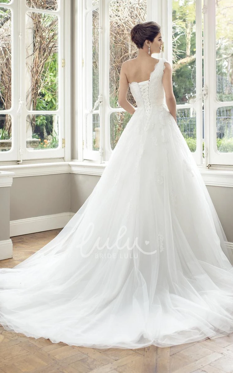 Jeweled Floor-Length Tulle Wedding Dress with Appliques Ball Gown