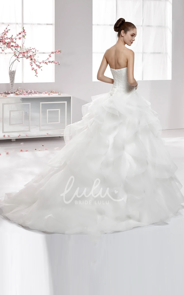 Cascading Ruffles Sweetheart A-Line Wedding Dress with Lace Appliqued Corset