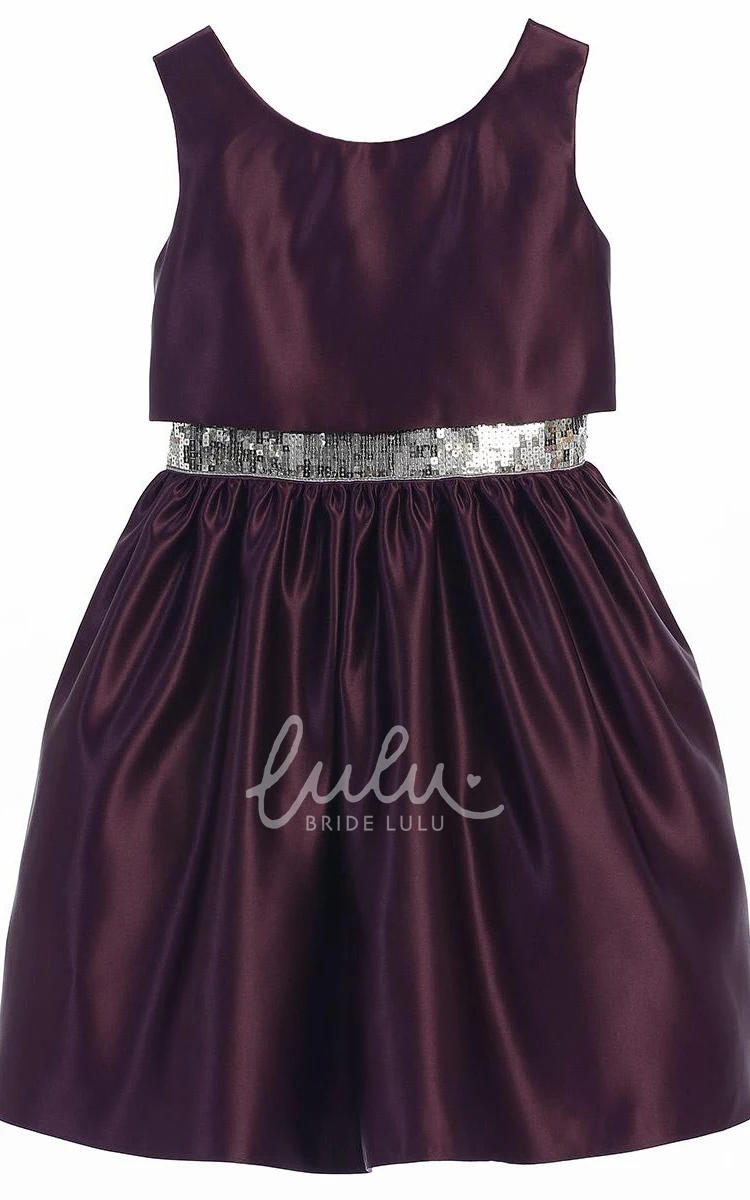 Sleeveless Satin Flower Girl Dress with Sequins Tea-Length