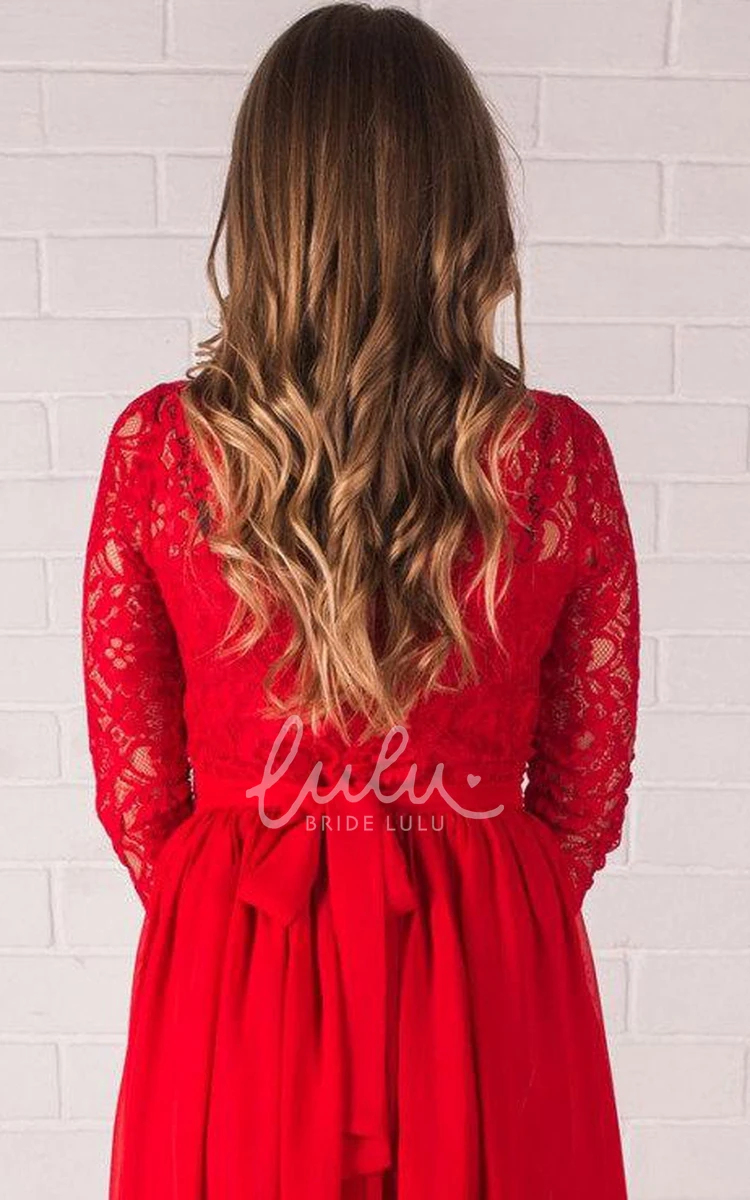 Handmade Red Chiffon Bridesmaid Dress with Lace for Formal Party