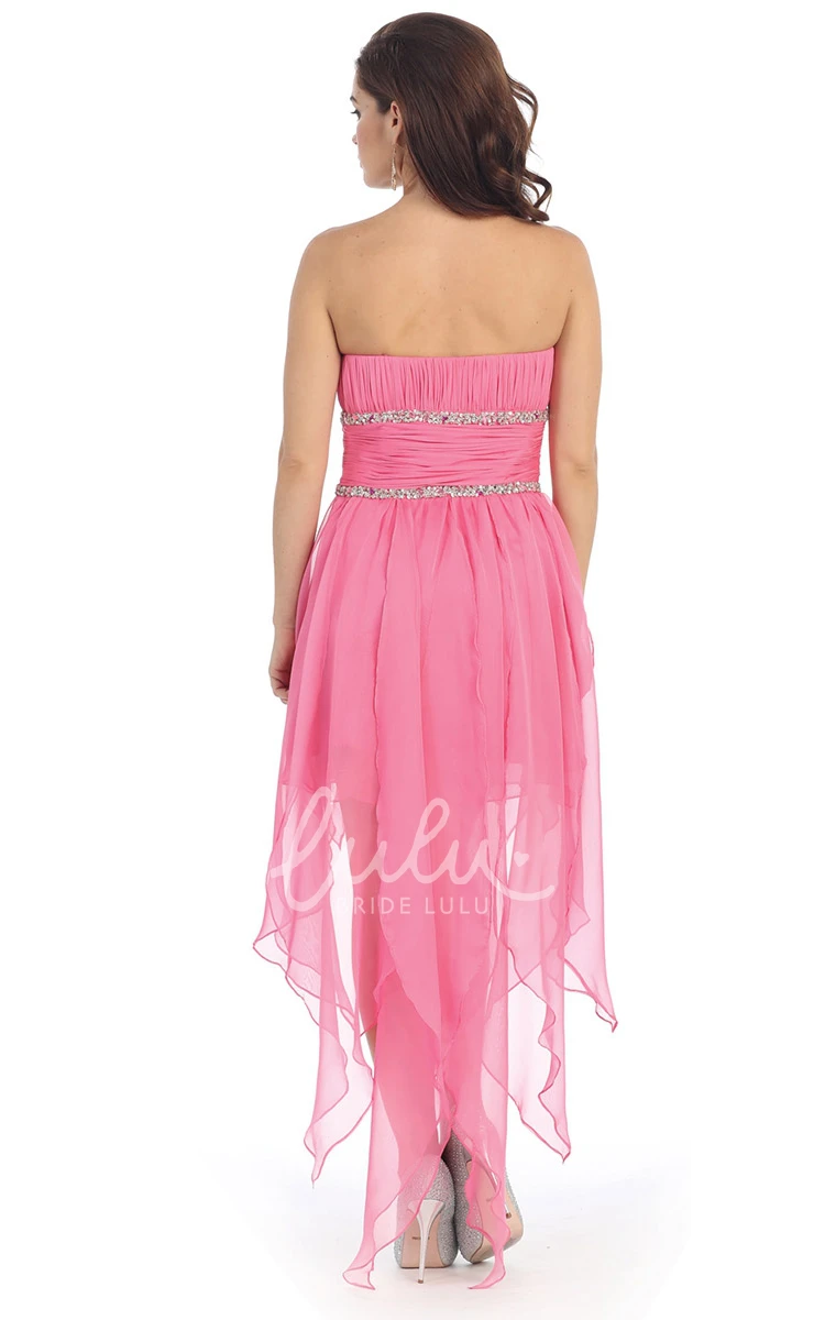 Chiffon High-Low A-Line Dress with Sweetheart Neckline and Pleats Prom Dress