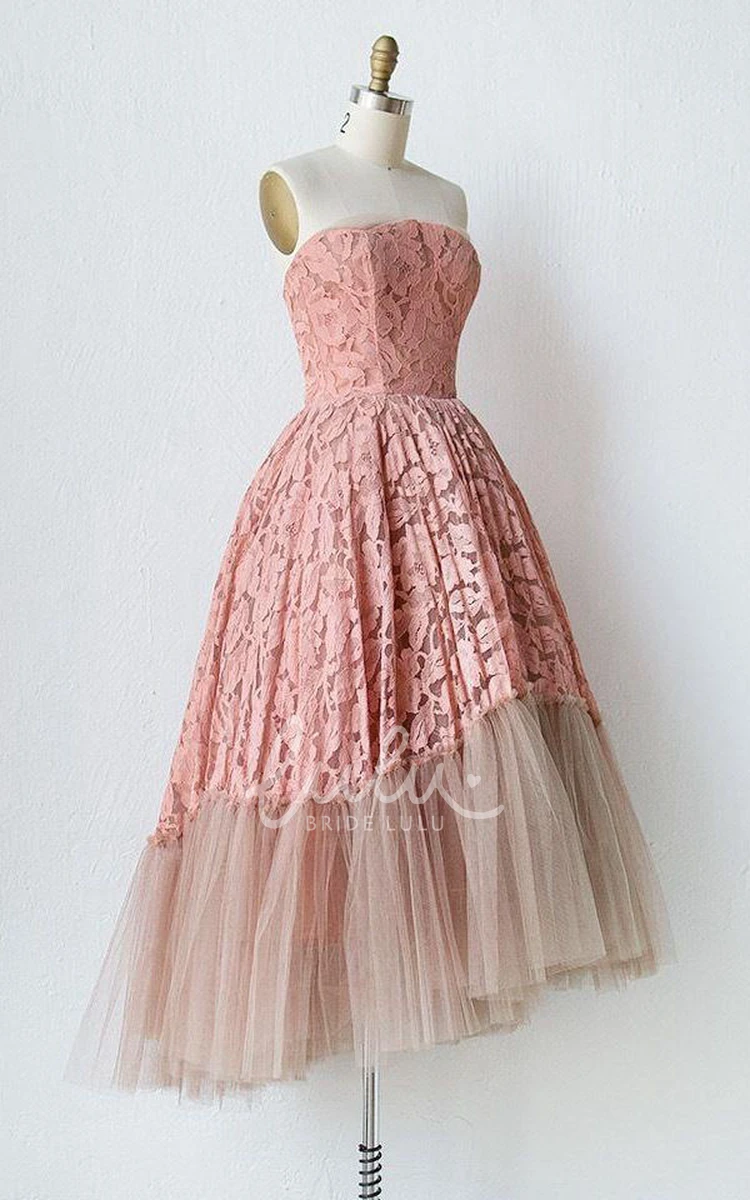 Knee-Length Lace Tulle Dress Simple and Chic Bridesmaid Dress