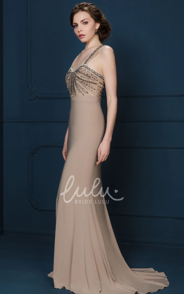 Beaded Sleeveless Floor-Length Sheath Evening Dress