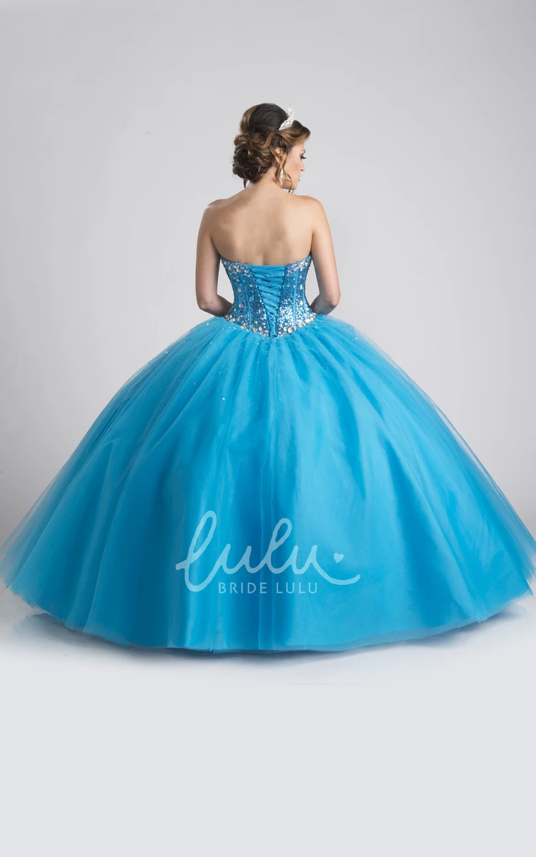 Sequined Corset Sweetheart Tulle Ball Gown with Lace-Up Back