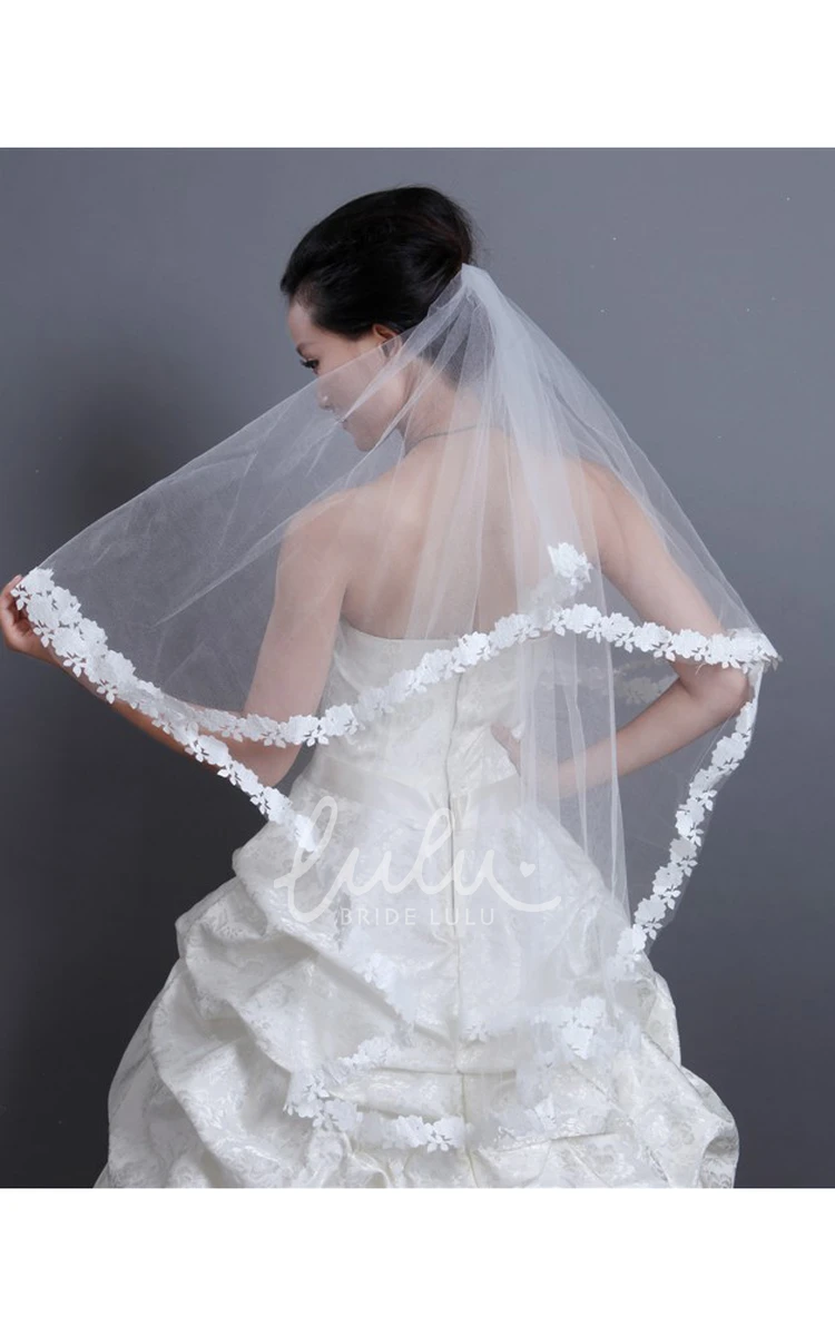 Elbow Length Soft Tulle Veil with Lace Applique Chic Wedding Dress Addition