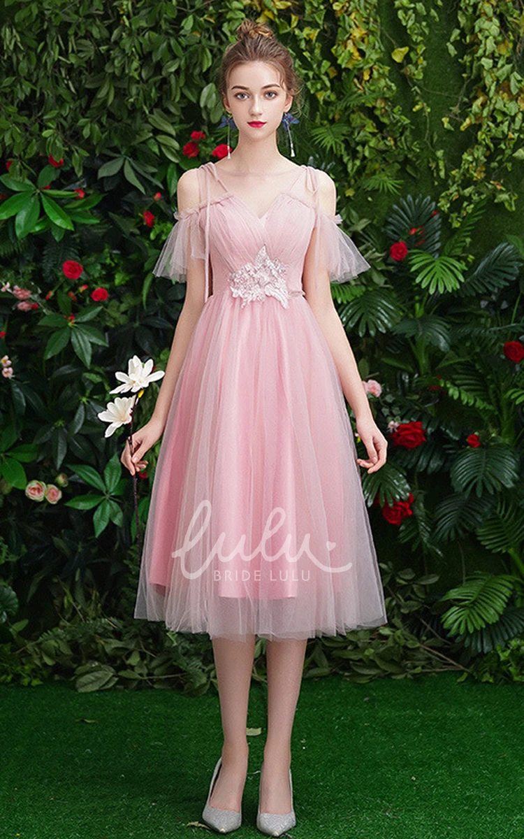 Off-the-shoulder A-line Tulle Homecoming Dress with Appliques Flowy Prom Dress