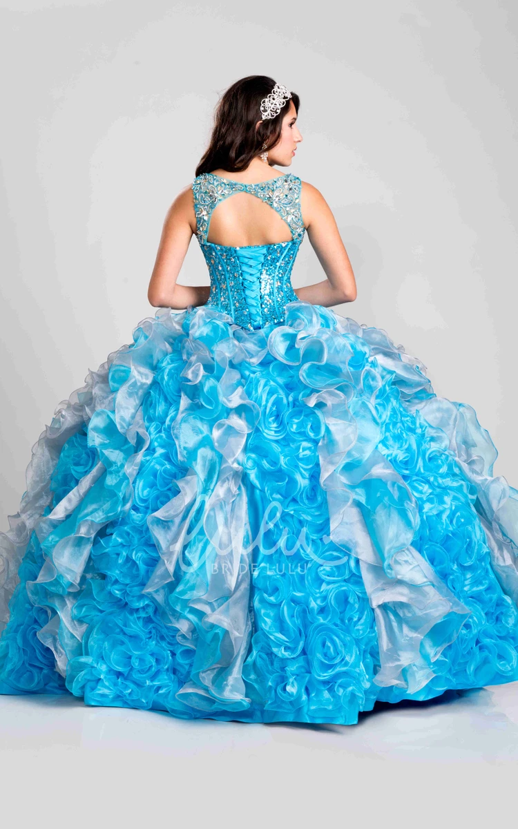 Sleeveless Ball Gown with Keyhole and Cascading Ruffles Formal Dress