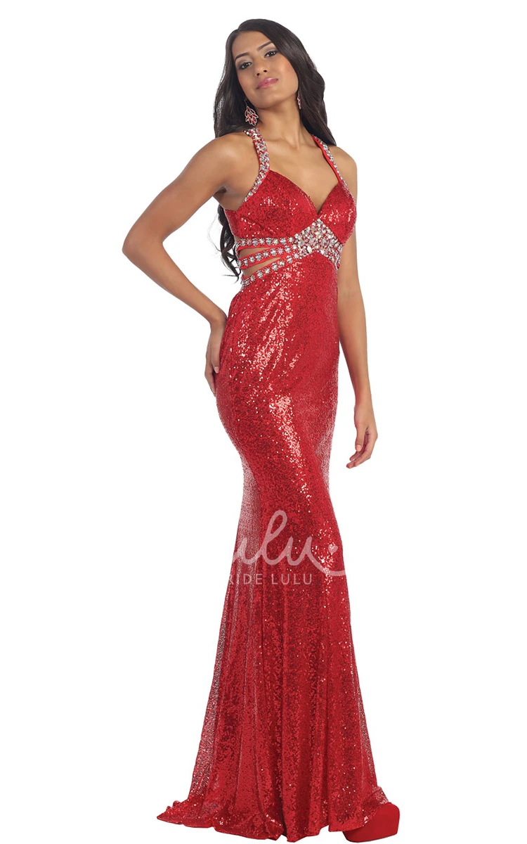 Sequin Beaded Floor-Length Strap Dress for Prom or Bridesmaids