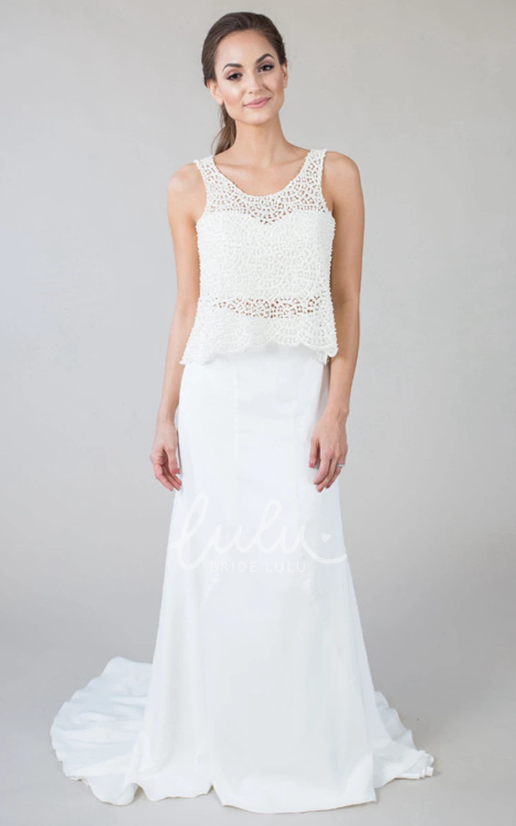 Sleeveless Lace Chiffon Sheath Wedding Dress Modern & Classy