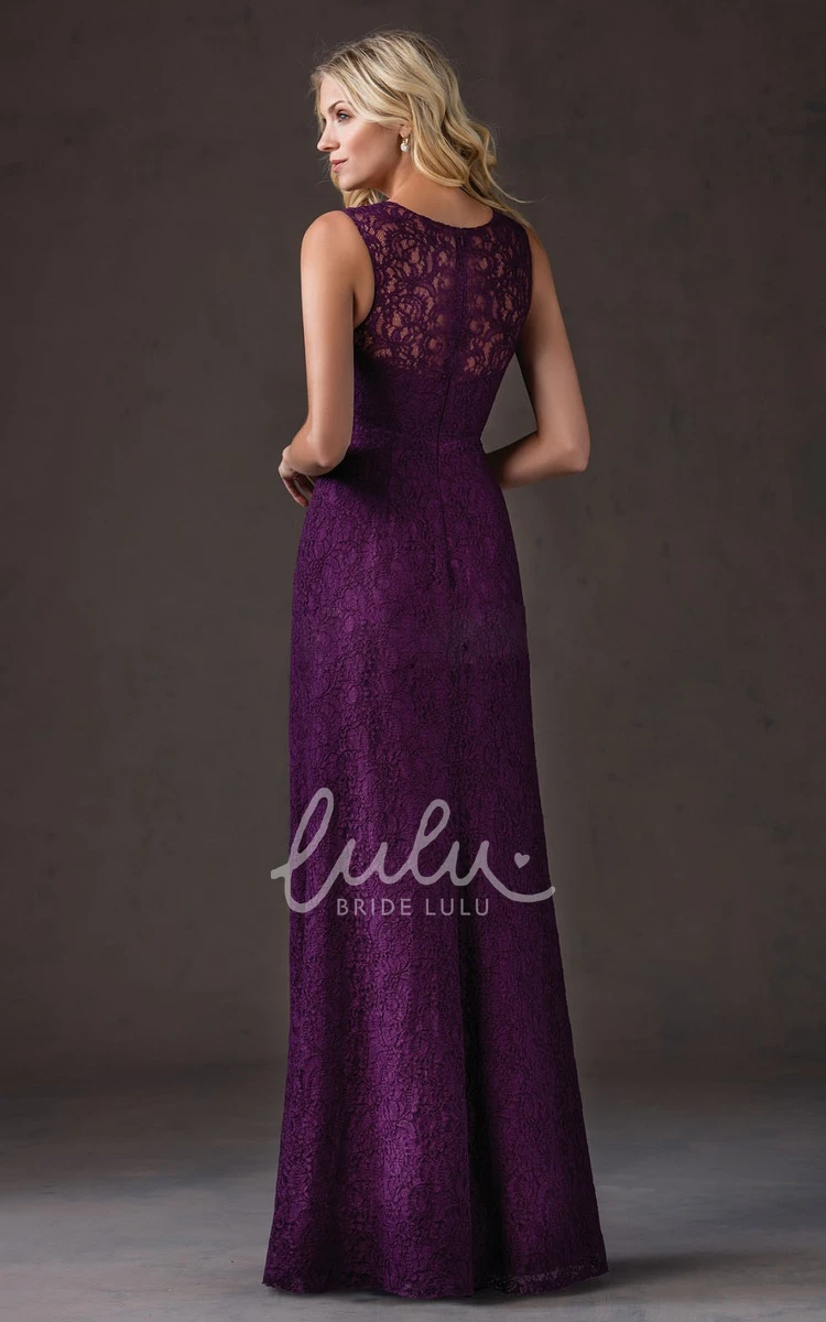 Illusion Lace Bridesmaid Dress V-Neck Long Simple