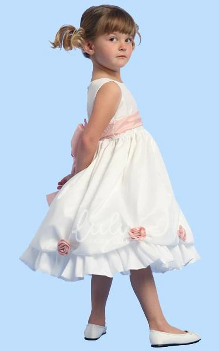 Taffeta Floral Tea-Length Flower Girl Dress with Floral Print