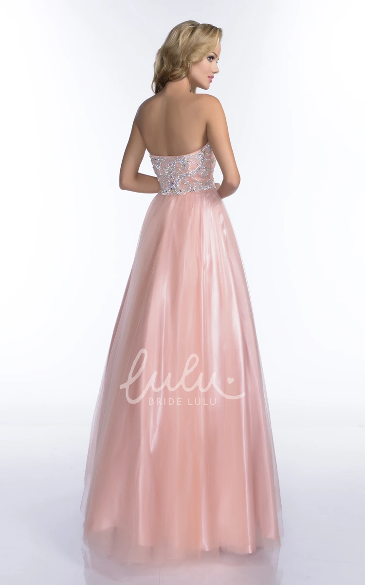 Jeweled Bodice Tulle Sweetheart Prom Dress in A-Line Style