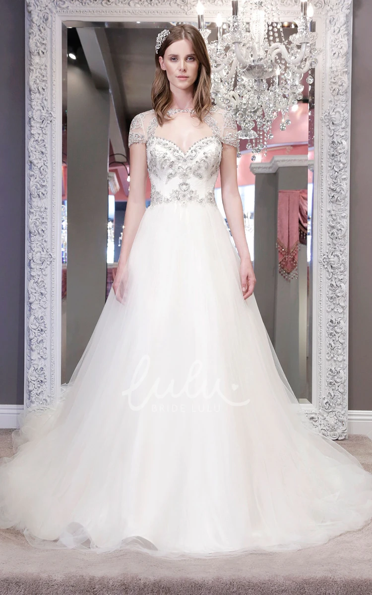 Beaded Tulle Ball-Gown Wedding Dress with Ruffles and Keyhole Back