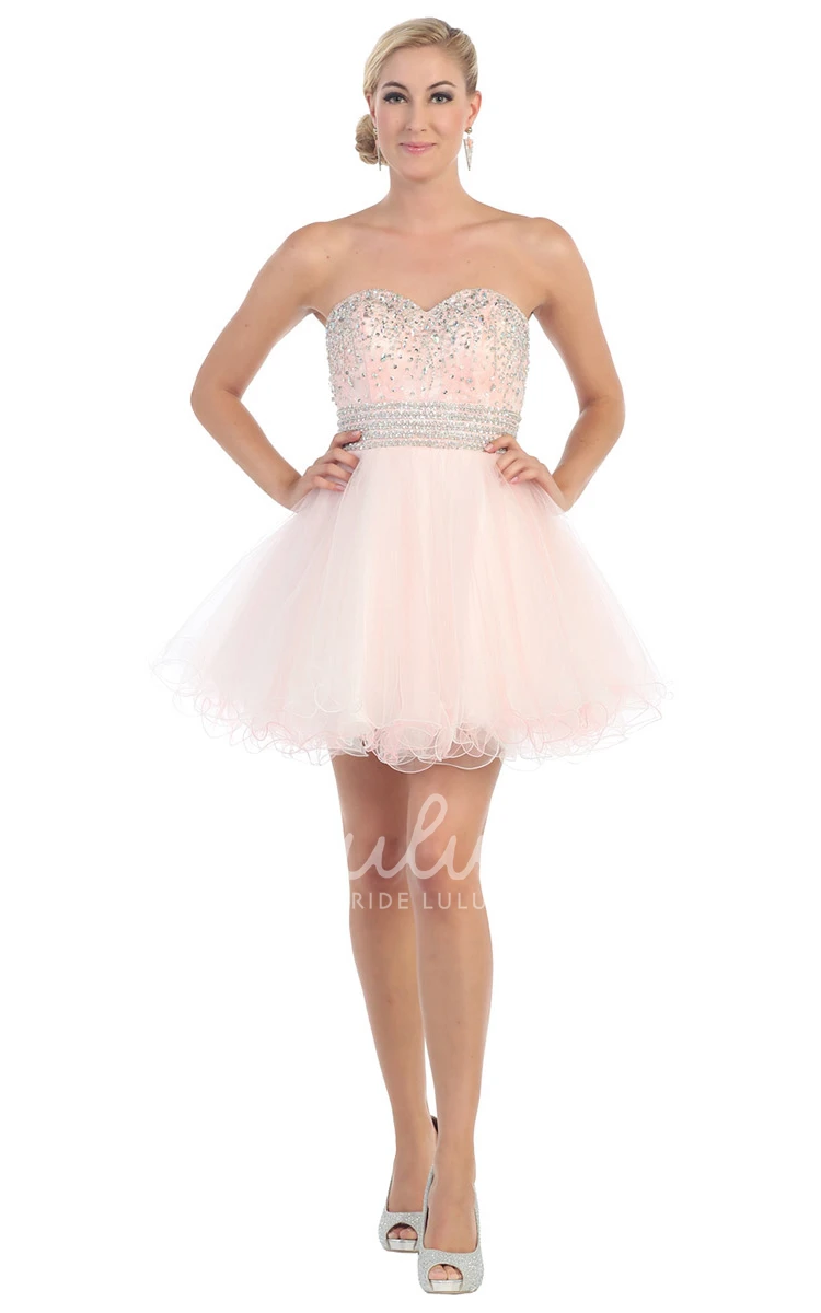 Mini Tulle A-Line Prom Dress with Backless Design and Waist Jewelry