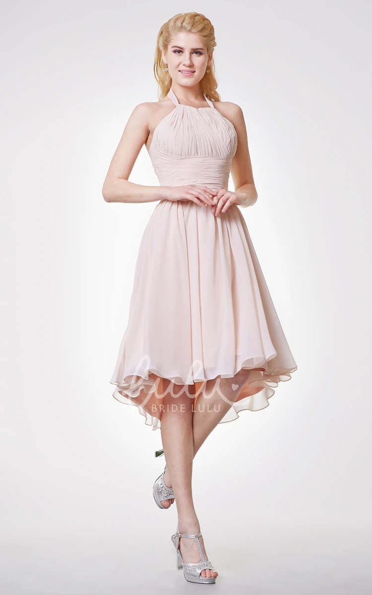 Halter High Low Bridesmaid Dress Simple Empire Sleeveless