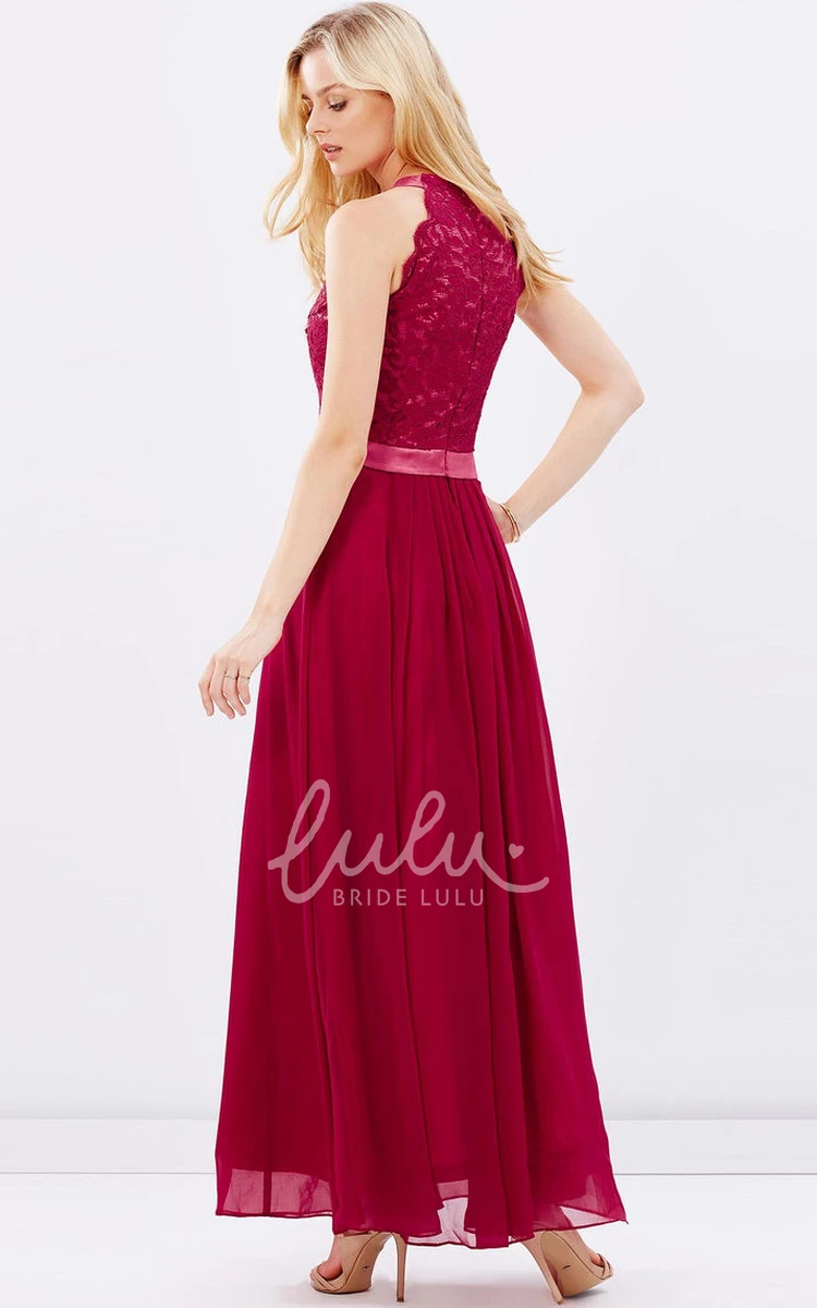 Sleeveless Appliqued Chiffon Bridesmaid Dress with Scoop Neck Ankle-Length