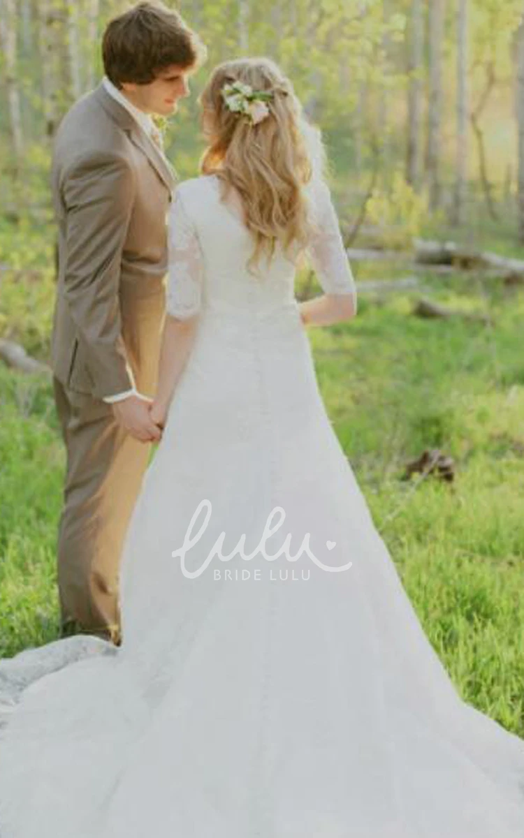 Lace A-Line Wedding Dress with V-Neckline