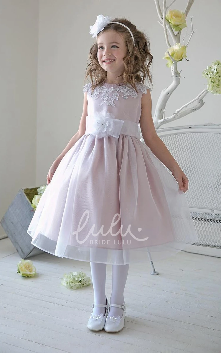 Appliqued Lace Tea-Length Flower Girl Dress with Tiers Unique Bridesmaid Dress