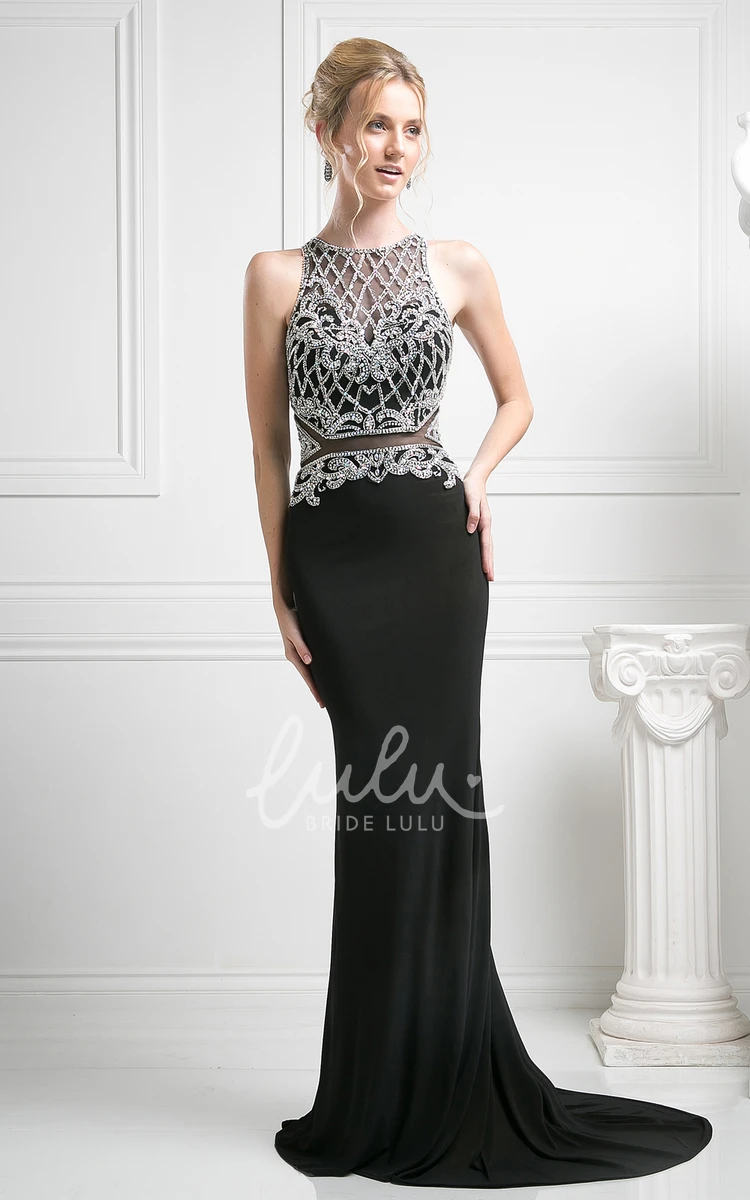 Court Train Jersey Pencil Formal Dress with Keyhole and Beading